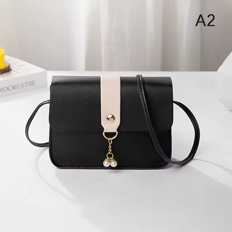 Luxury Designer Simple Pearl Pendant Contrast Messenger Small Square Crossbody Shoulder Bag Mssza