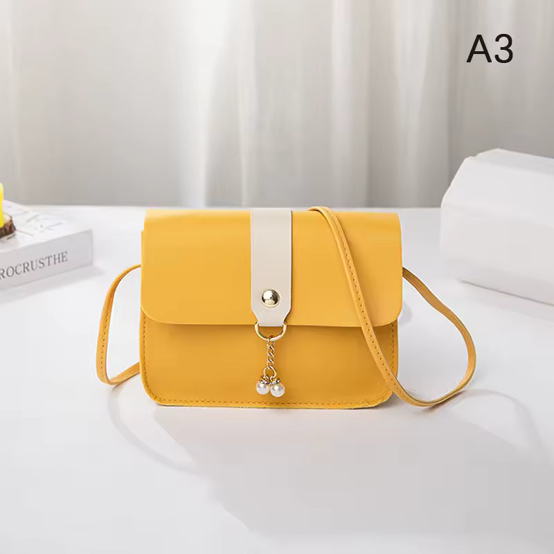 Luxury Designer Simple Pearl Pendant Contrast Messenger Small Square Crossbody Shoulder Bag Mssza