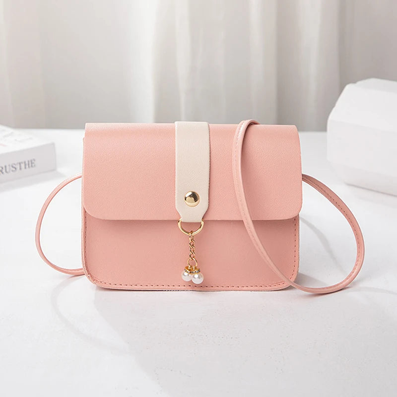 Luxury Designer Simple Pearl Pendant Contrast Messenger Small Square Crossbody Shoulder Bag Mssza