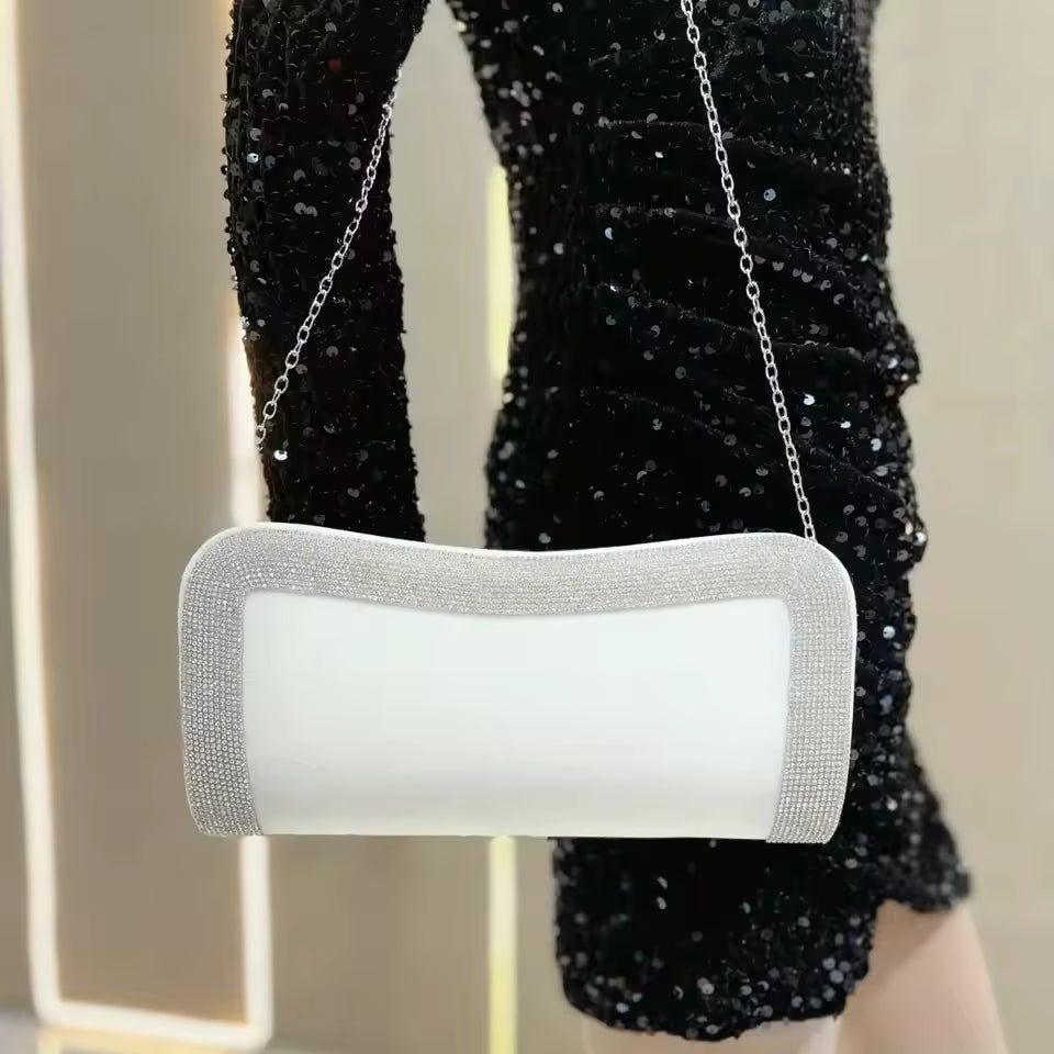 Luxury Diamond Studded Light Dinner with Detachable Shoulder Strap Crossbody Party Bag Mssza