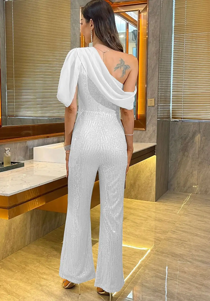 Luxury Elegant Backless  One-Shoulder Pants One Pieces Romper Jumpsuit Mssza