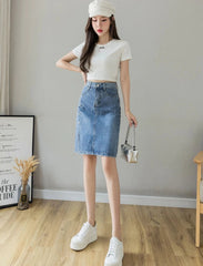Luxury Elegant Chic Knees Length With Slit High Waist Streetwear Denim Skirt Mssza