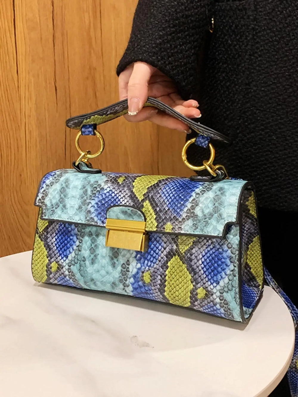 Luxury Fashionable High-End Texture Light Snake Print Niche Design Versatile Handhold Shoulder Crossbody Bag Mssza