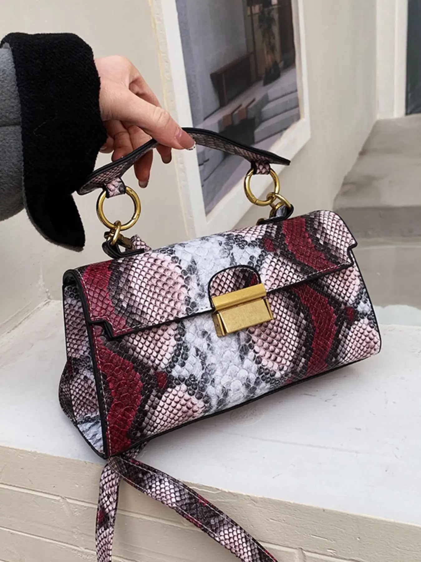 Luxury Fashionable High-End Texture Light Snake Print Niche Design Versatile Handhold Shoulder Crossbody Bag Mssza
