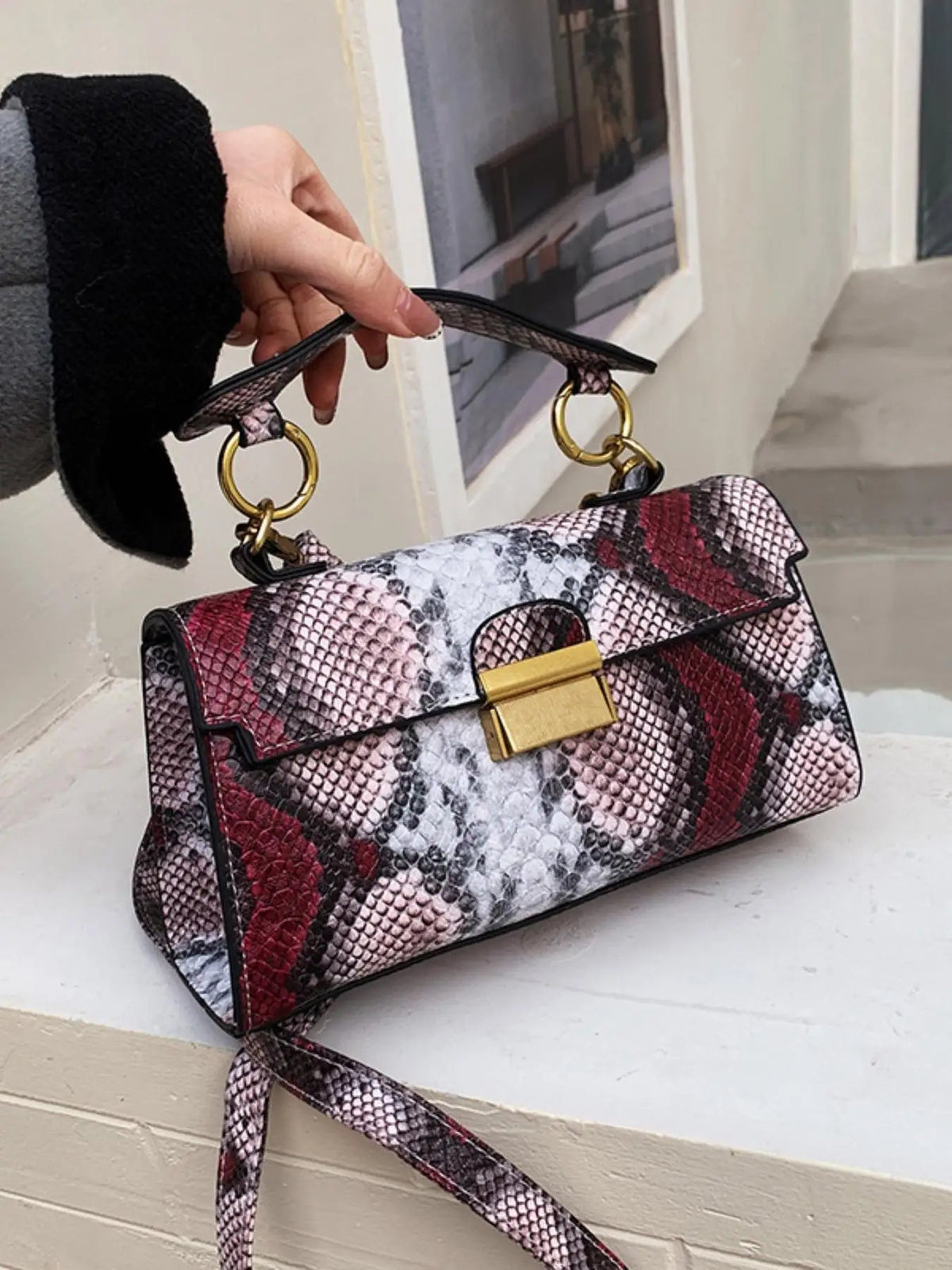 Luxury Fashionable High-End Texture Light Snake Print Niche Design Versatile Handhold Shoulder Crossbody Bag Mssza