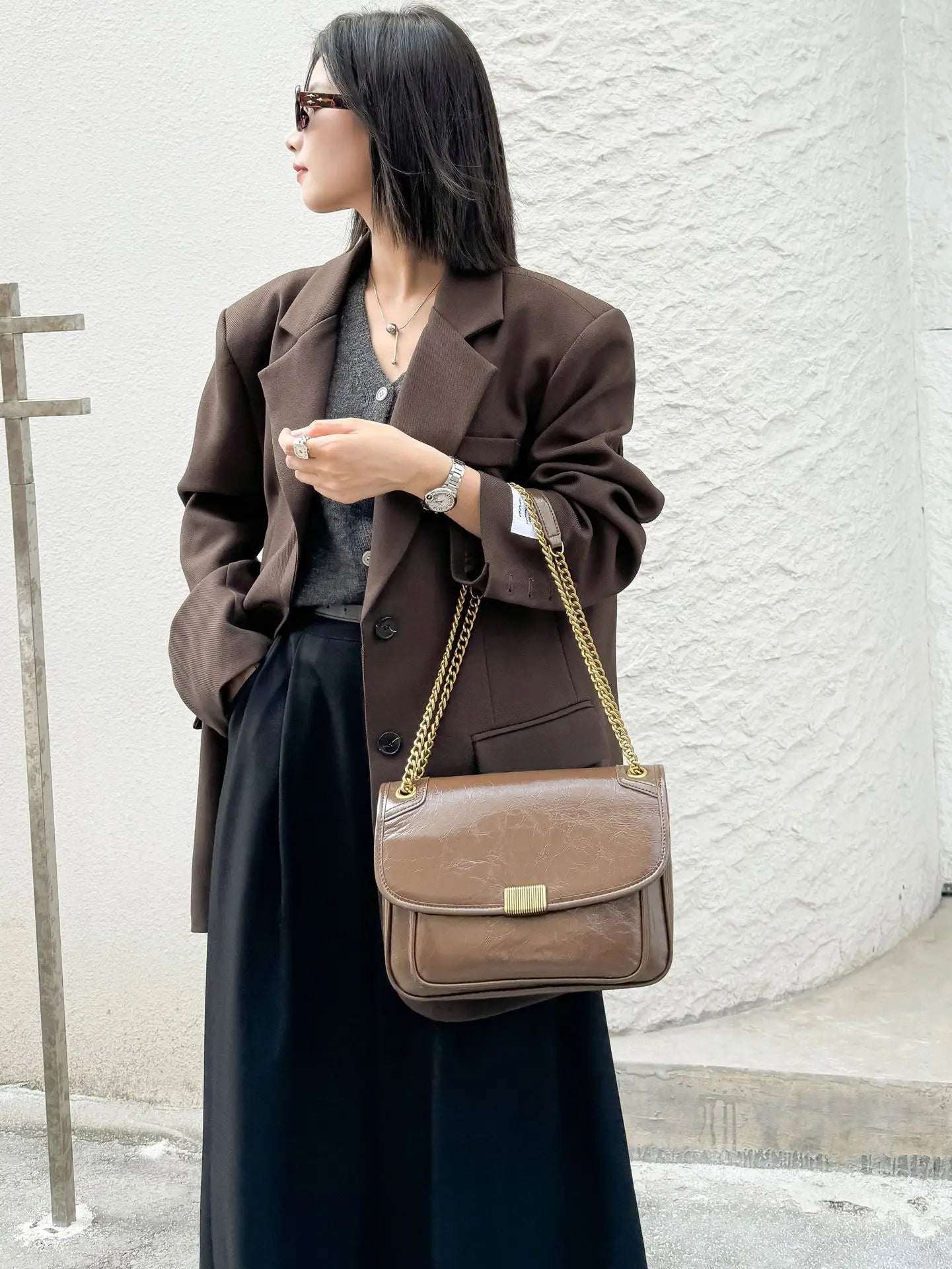 Luxury Genuine Cowhide Leather Satchel Tofu Small Square Shoulder Crossbody Bags Mssza