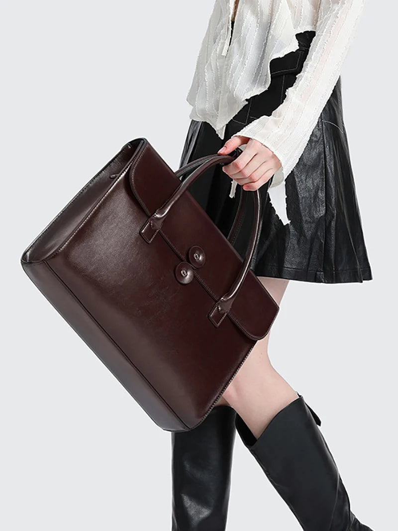 Luxury Genuine Leather Briefcase Vintage Office Business High Quality Shoulder Side Laptop Messenger Bag Mssza
