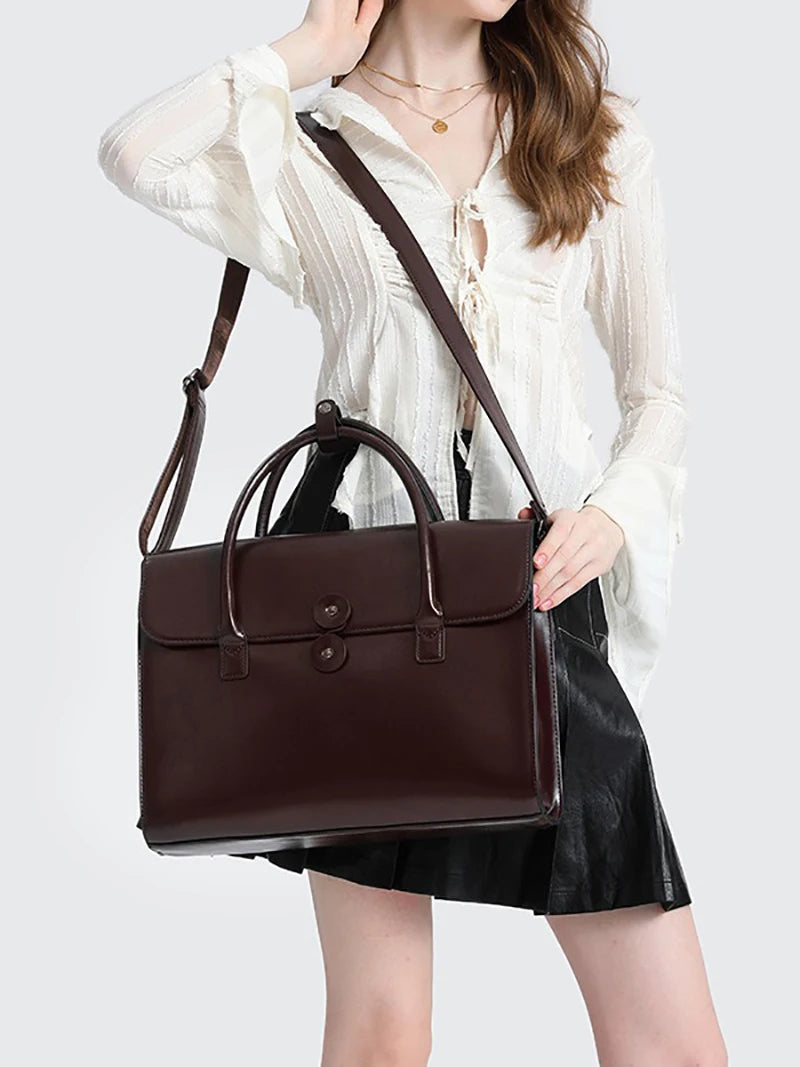 Luxury Genuine Leather Briefcase Vintage Office Business High Quality Shoulder Side Laptop Messenger Bag Mssza