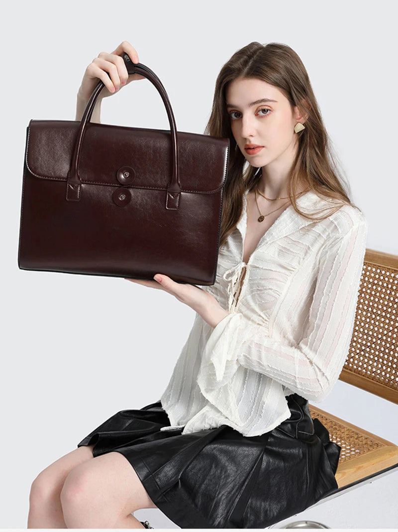 Luxury Genuine Leather Briefcase Vintage Office Business High Quality Shoulder Side Laptop Messenger Bag Mssza