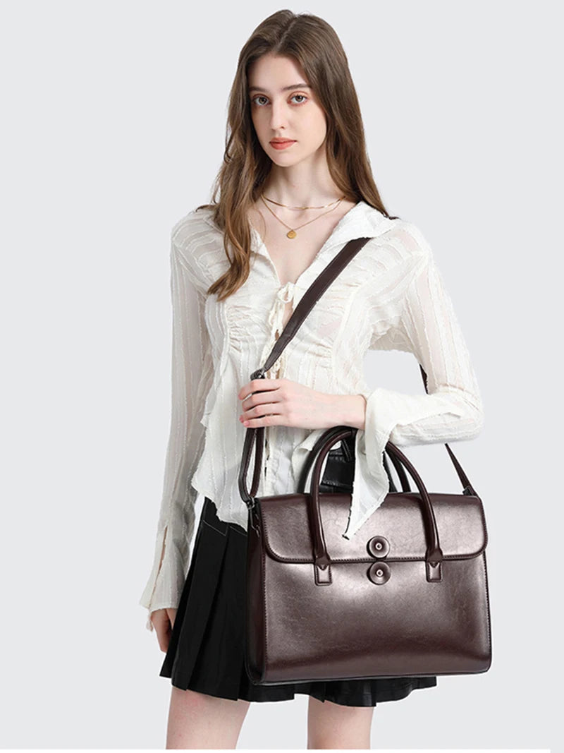 Luxury Genuine Leather Briefcase Vintage Office Business High Quality Shoulder Side Laptop Messenger Bag Mssza