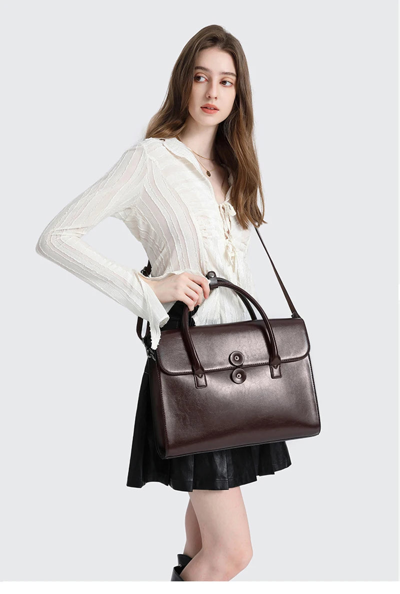 Luxury Genuine Leather Briefcase Vintage Office Business High Quality Shoulder Side Laptop Messenger Bag Mssza