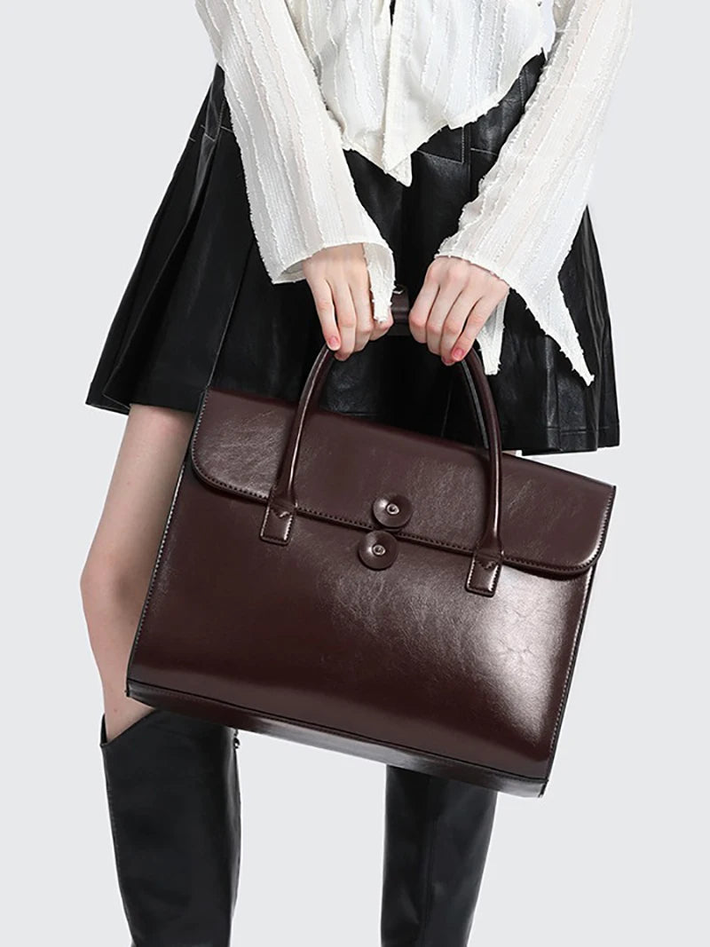 Luxury Genuine Leather Briefcase Vintage Office Business High Quality Shoulder Side Laptop Messenger Bag Mssza