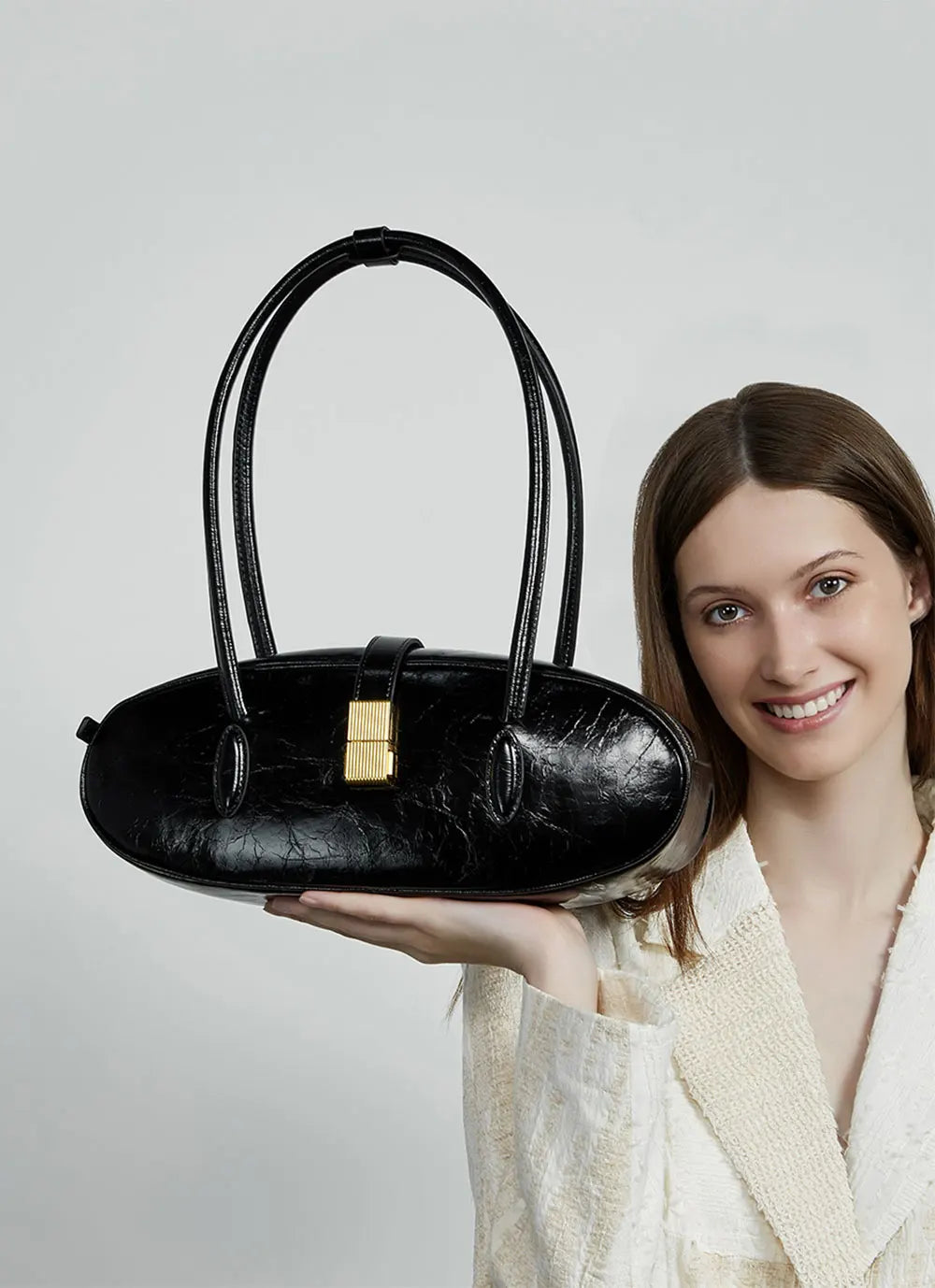 Luxury Genuine Leather Designer High Quality Cowhide Baguette Shoulder Bag Mssza