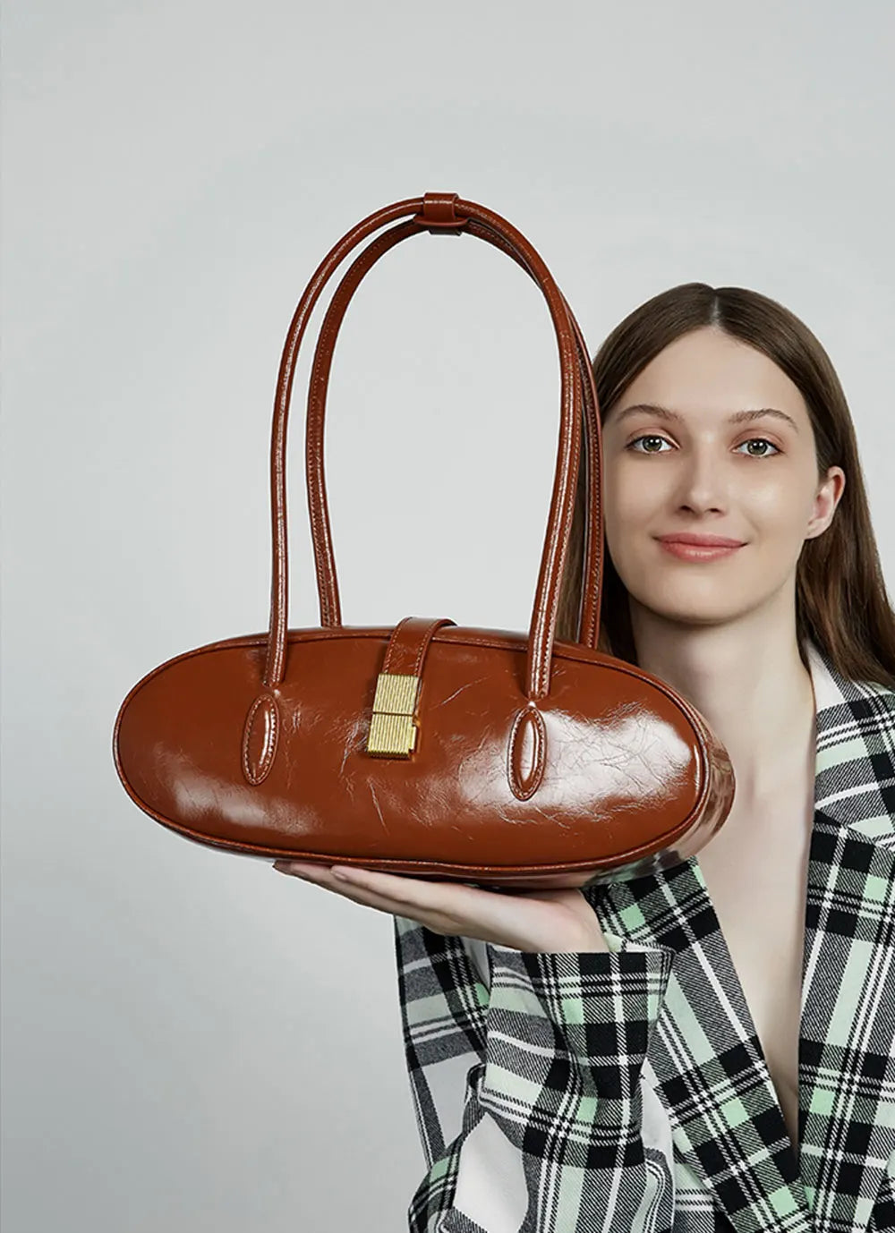 Luxury Genuine Leather Designer High Quality Cowhide Baguette Shoulder Bag Mssza