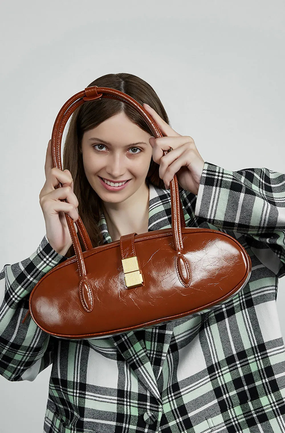 Luxury Genuine Leather Designer High Quality Cowhide Baguette Shoulder Bag Mssza