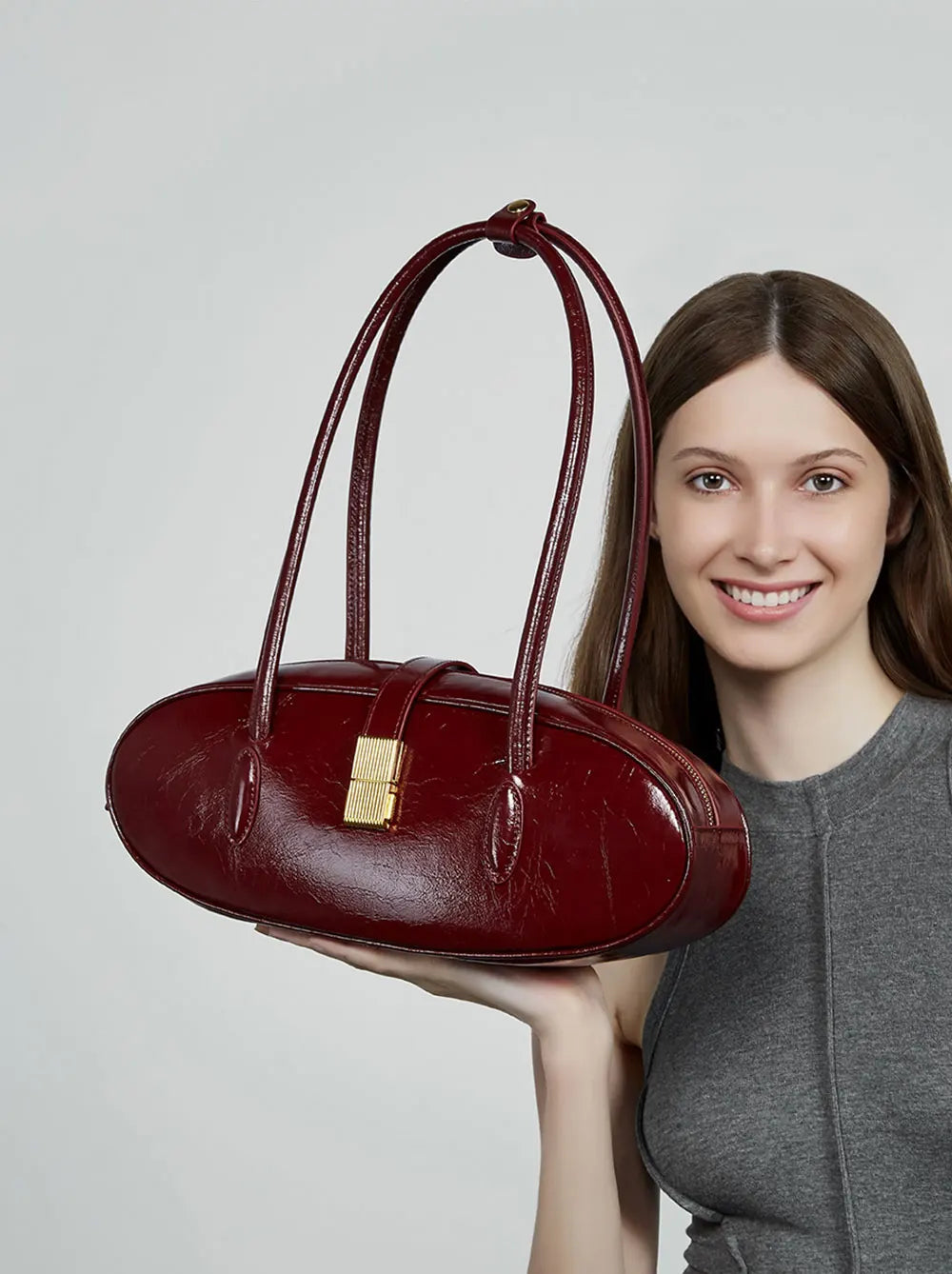 Luxury Genuine Leather Designer High Quality Cowhide Baguette Shoulder Bag Mssza