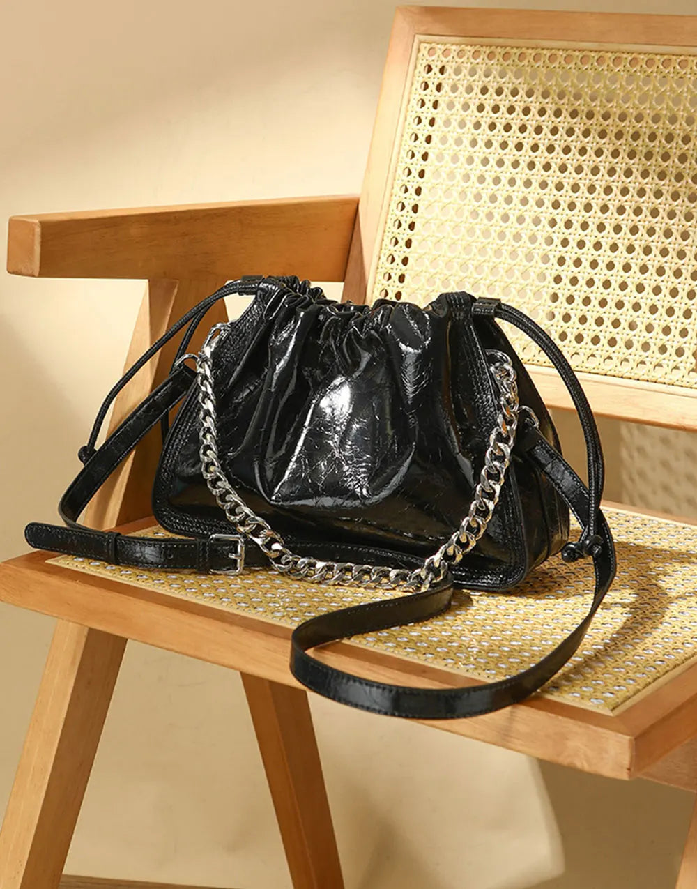 Luxury Genuine Leather Wrinkled Cowhide Designer Crossbody Shoulder Bag Mssza