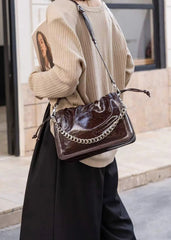 Luxury Genuine Leather Wrinkled Cowhide Designer Crossbody Shoulder Bag Mssza