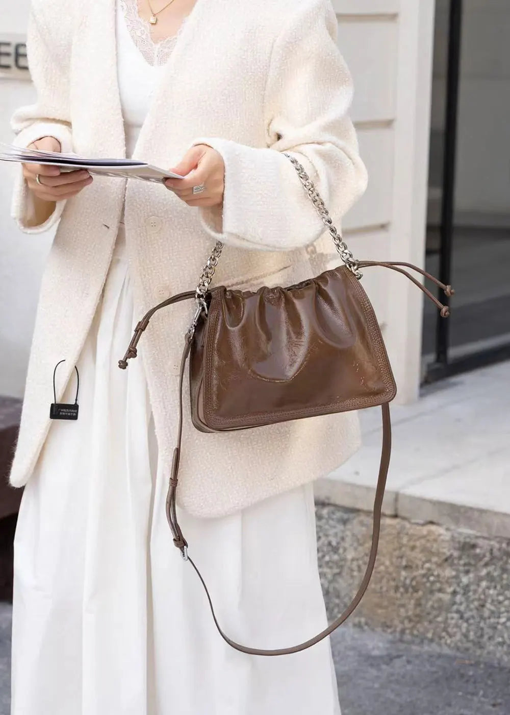 Luxury Genuine Leather Wrinkled Cowhide Designer Crossbody Shoulder Bag Mssza