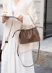 Luxury Genuine Leather Wrinkled Cowhide Designer Crossbody Shoulder Bag Mssza