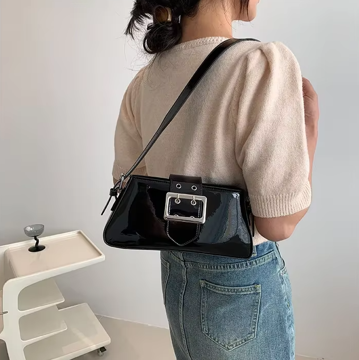 Luxury Glossy PU Leather Party Handbag Patent Leather Shoulder Bag Mssza