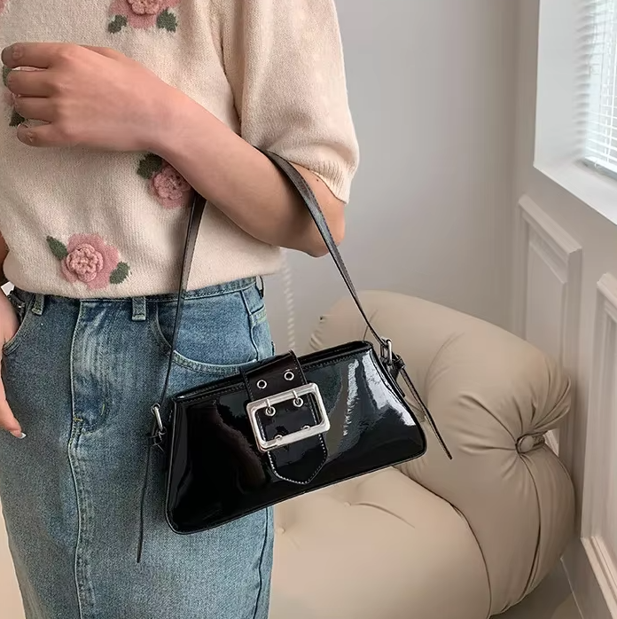 Luxury Glossy PU Leather Party Handbag Patent Leather Shoulder Bag Mssza
