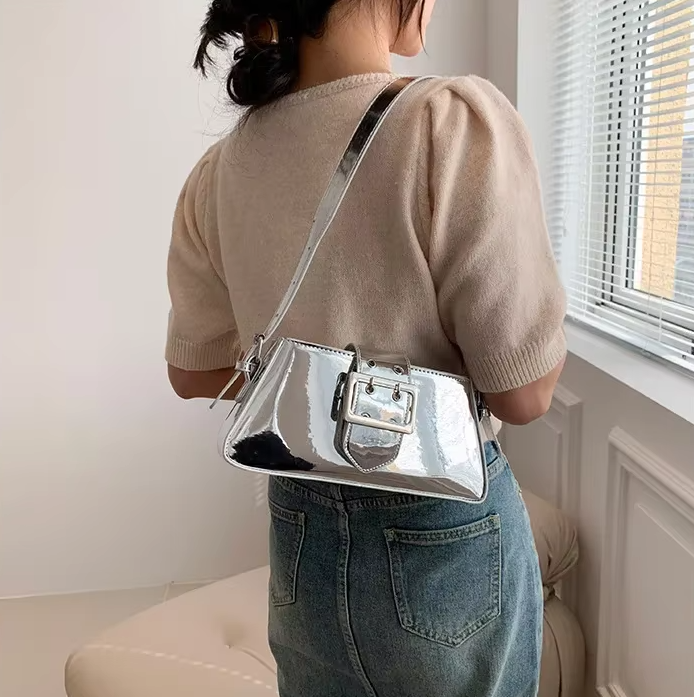 Luxury Glossy PU Leather Party Handbag Patent Leather Shoulder Bag Mssza