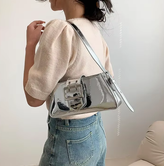 Luxury Glossy PU Leather Party Handbag Patent Leather Shoulder Bag Mssza
