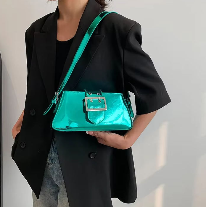 Luxury Glossy PU Leather Party Handbag Patent Leather Shoulder Bag Mssza