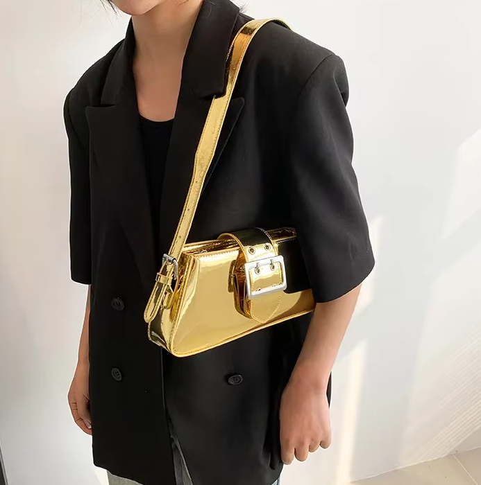 Luxury Glossy PU Leather Party Handbag Patent Leather Shoulder Bag Mssza