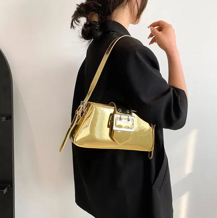 Luxury Glossy PU Leather Party Handbag Patent Leather Shoulder Bag Mssza