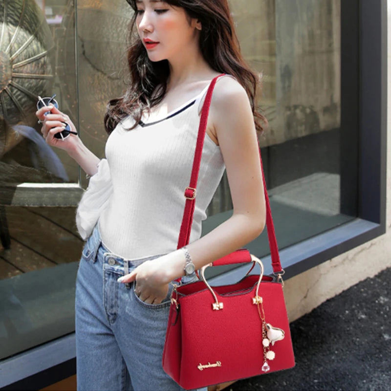 Luxury Handle PU Leather Pendant Large Capacity Messenger Crossbody Tote Bags Mssza