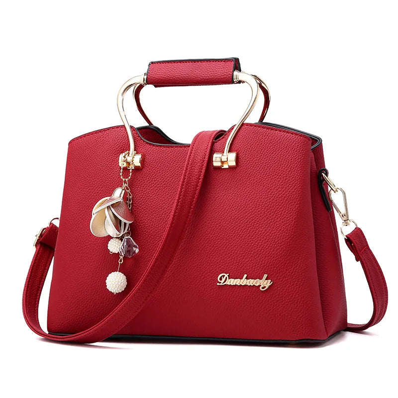 Luxury Handle PU Leather Pendant Large Capacity Messenger Crossbody Tote Bags Mssza