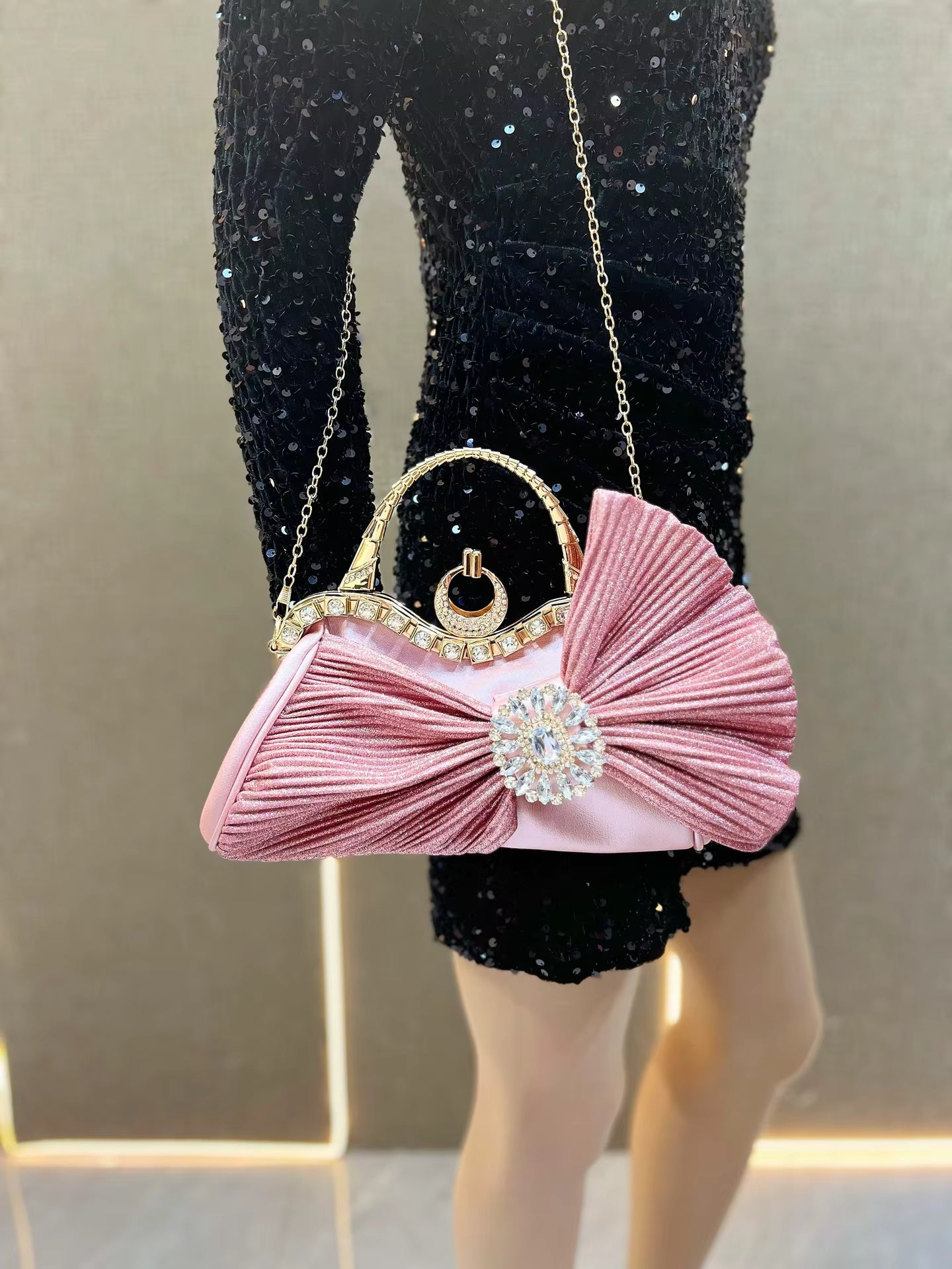 Luxury Handmade Diamond-encrusted Bow Banquet Handbag Mssza