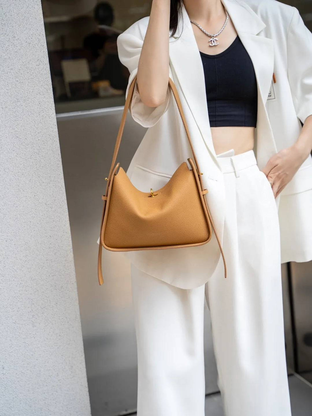 Luxury Head Layer Cowhide Leather Wide Shoulder Strap Large Capacity Bag Mssza