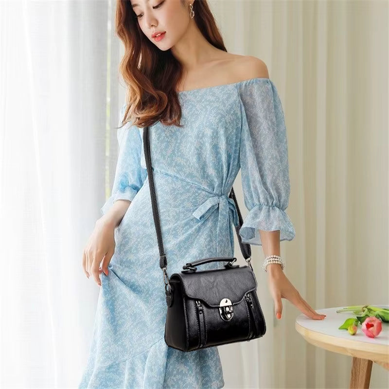 Luxury High Quality PU Leather Flap Crossbody Shoulder Small Square Bag Mssza