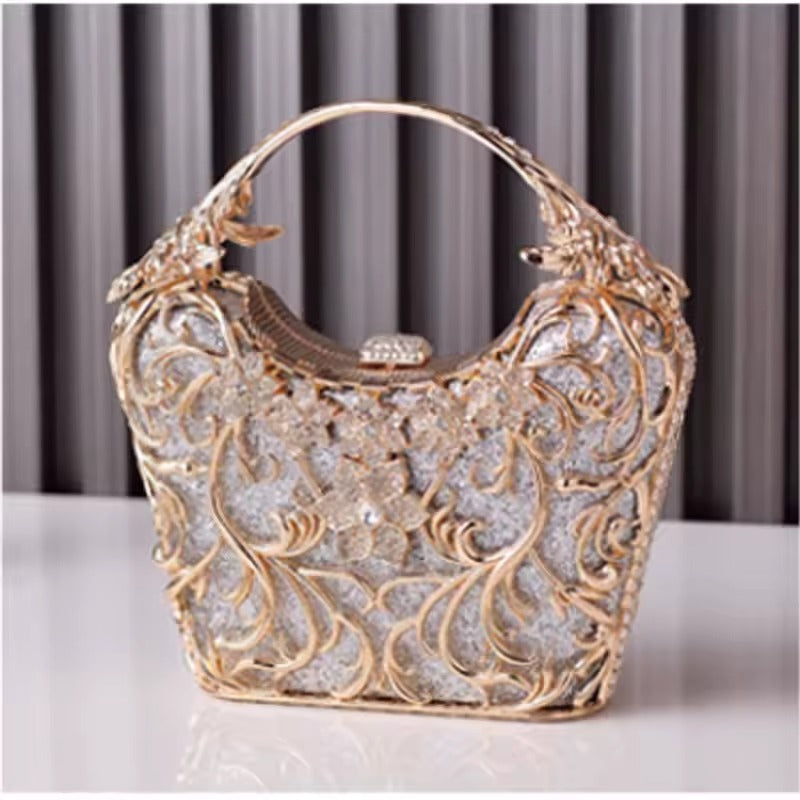 Luxury Hollow Out Metal Evening Shiny Party Banquet Chain Shoulder Clutch Mssza