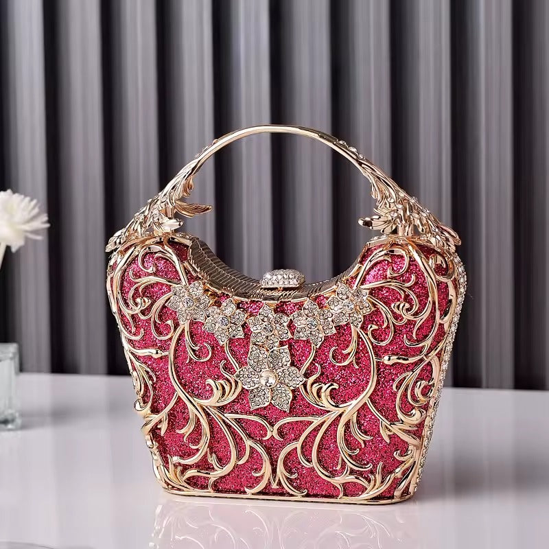Luxury Hollow Out Metal Evening Shiny Party Banquet Chain Shoulder Clutch Mssza