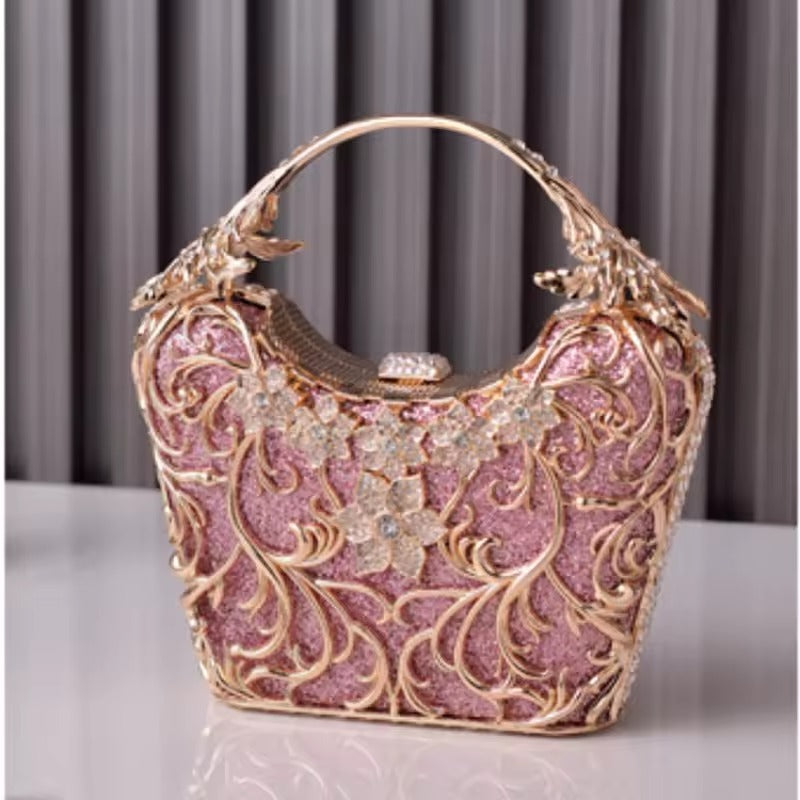 Luxury Hollow Out Metal Evening Shiny Party Banquet Chain Shoulder Clutch Mssza