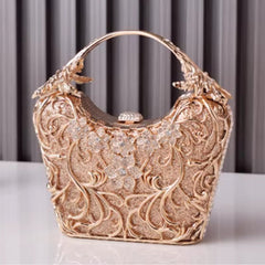 Luxury Hollow Out Metal Evening Shiny Party Banquet Chain Shoulder Clutch Mssza