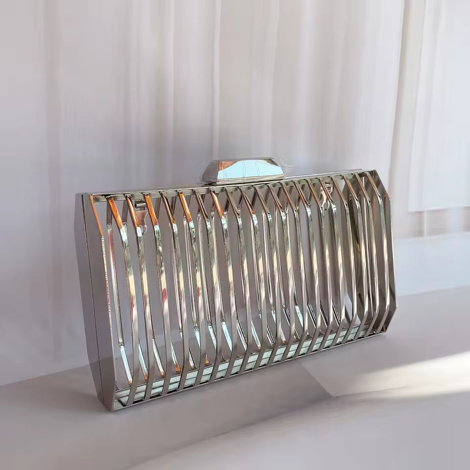 Luxury Iron Cage Metal Hollow Out Evening Clutch Purse Party Wedding Prom Chain Crossbody Bags Mssza