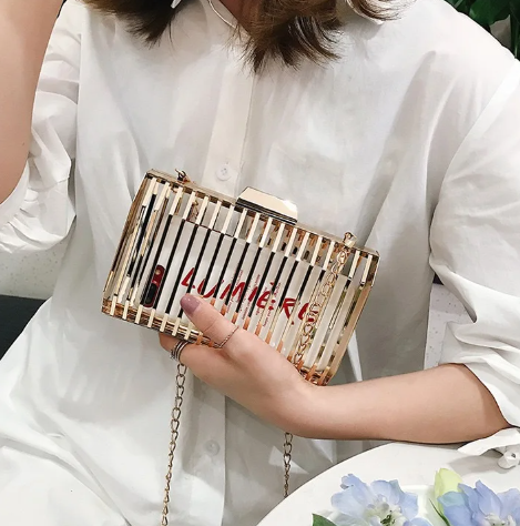 Luxury Iron Cage Metal Hollow Out Evening Clutch Purse Party Wedding Prom Chain Crossbody Bags Mssza