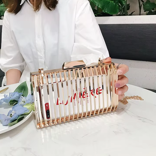Luxury Iron Cage Metal Hollow Out Evening Clutch Purse Party Wedding Prom Chain Crossbody Bags Mssza