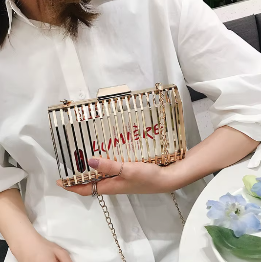 Luxury Iron Cage Metal Hollow Out Evening Clutch Purse Party Wedding Prom Chain Crossbody Bags Mssza