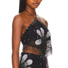 Luxury Lace-up Halter Neck Tie-up Sleeveless Backless Sequin Tassels Top Mssza