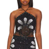 Luxury Lace-up Halter Neck Tie-up Sleeveless Backless Sequin Tassels Top Mssza