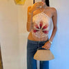 Luxury Lace-up Halter Neck Tie-up Sleeveless Backless Sequin Tassels Top Mssza