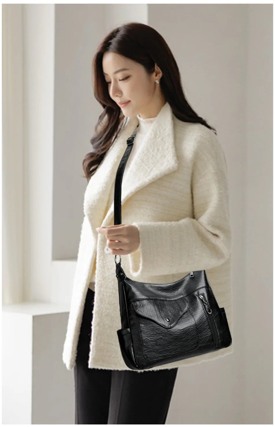 Luxury Large Capacity Retro Pu Leather Tote Designer Shoulder Crossbody Bag Mssza