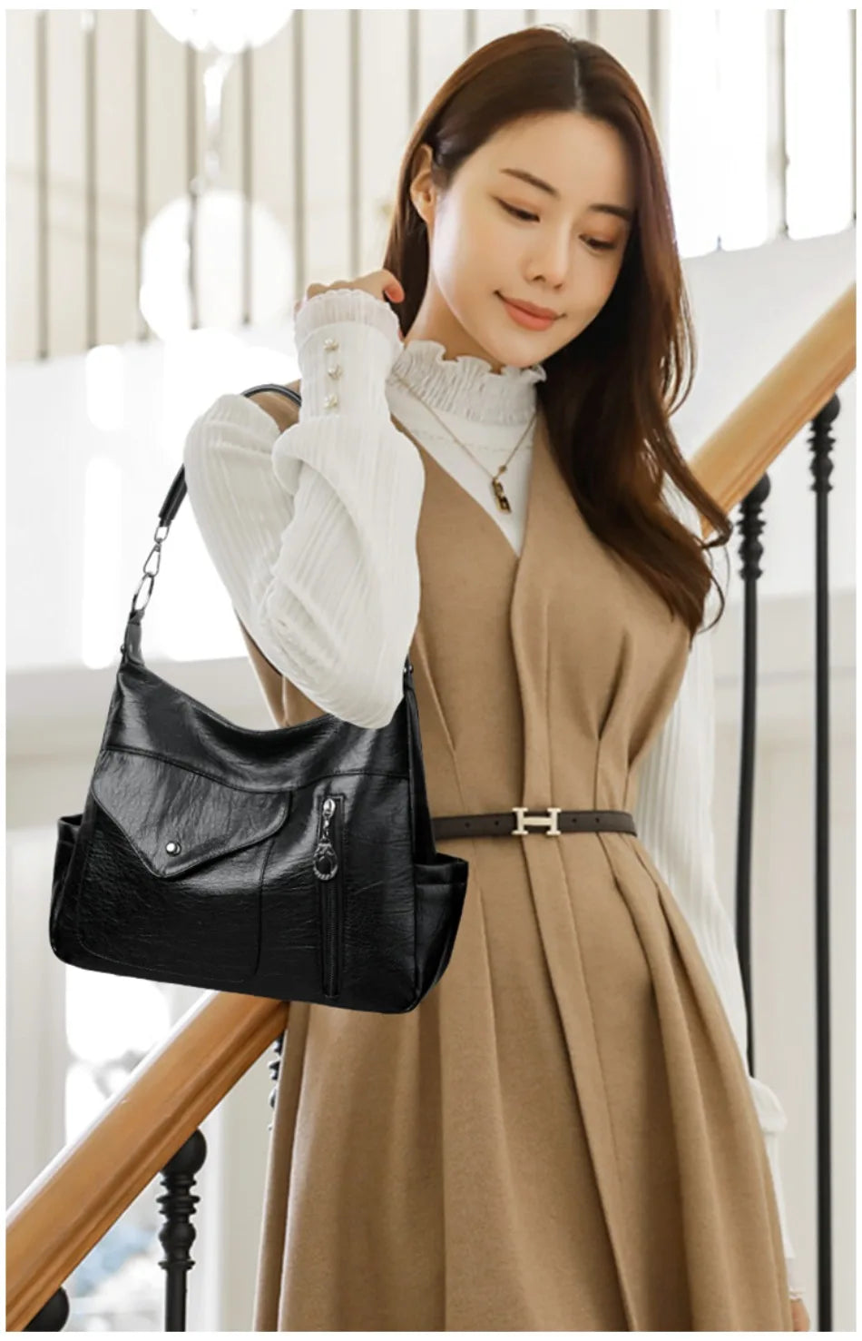 Luxury Large Capacity Retro Pu Leather Tote Designer Shoulder Crossbody Bag Mssza