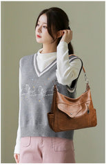 Luxury Large Capacity Retro Pu Leather Tote Designer Shoulder Crossbody Bag Mssza